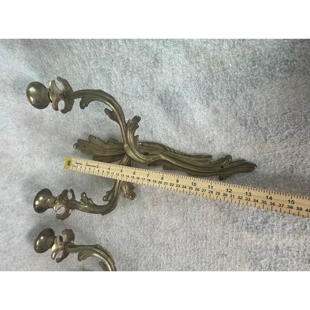 Vintage Brass Candelabra Wall Sconces Set of 2 Ornate Leaf Design Candle Holders